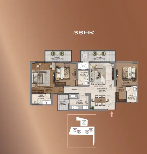 3 BHK floor plan